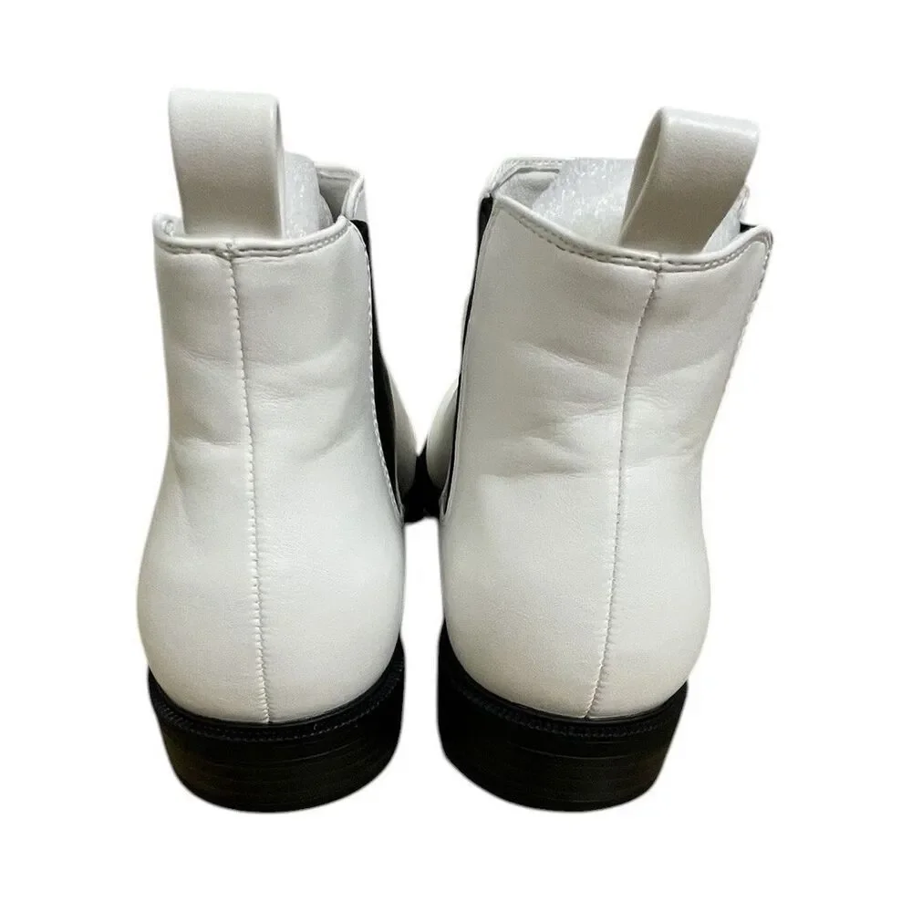 Women’s White Chelsea Boots Size 9 Low Heel Ankle Booties